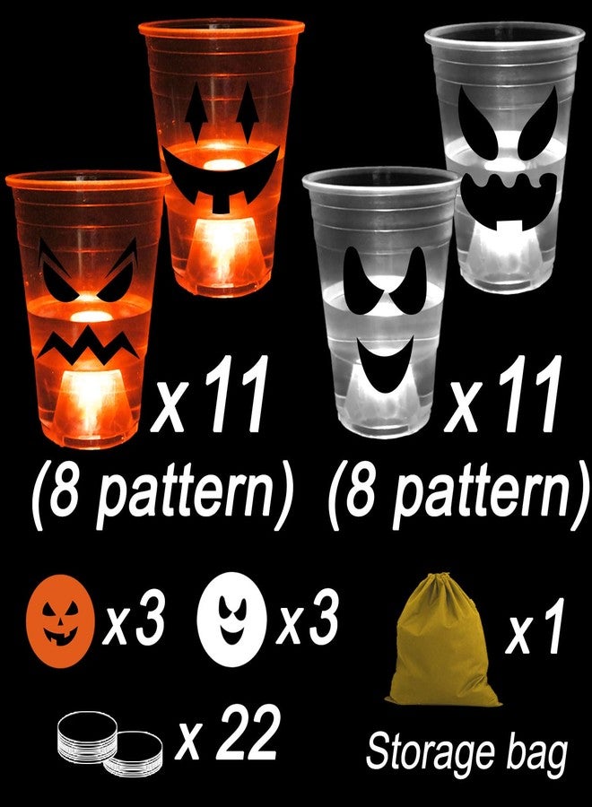 Ahuimeius 22 Pcs Halloween Glow Pumpkin Party Game Set,16 oz Light Up Pong Cups for Halloween Ghost Theme Party with 6 Halloween Theme Balls, Halloween House Parties Holidays Game(Orange&White) - Image 4